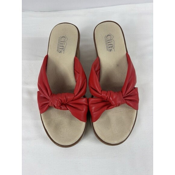 Cliffs by White Mountain Adrielle Wedge Sandals Pop of Red 8 Criss Cross Straps - Picture 8 of 8